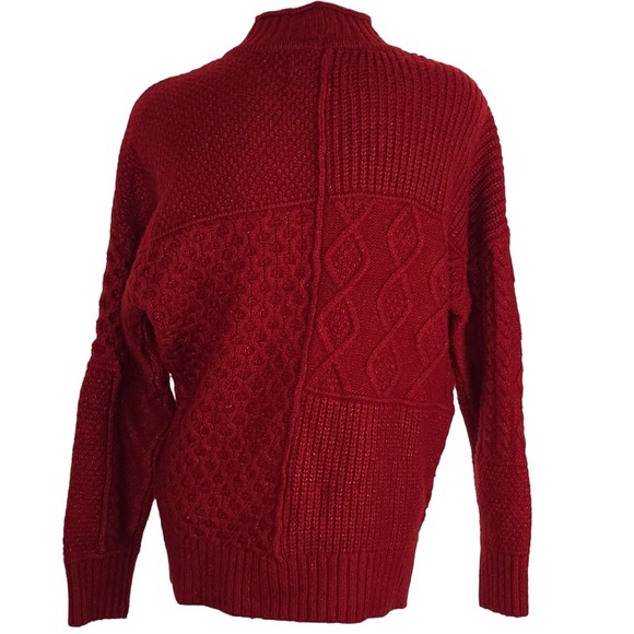 American Eagle Sweater Mens Small Red Patchwork Cable Knit Crewneck Pullover Y2K - Picture 3 of 10